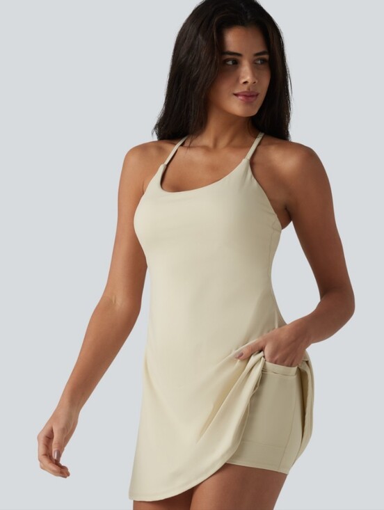 HALARA Dresses & Skirts - HALARA XL Built-in Bra N Shorts W/ Pickets Olive Cross Mini Tennis Dress